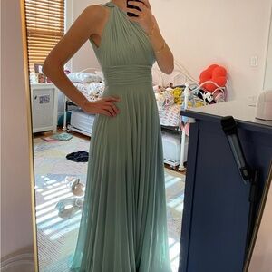 Azazie bridesmaid sage one-shoulder gown